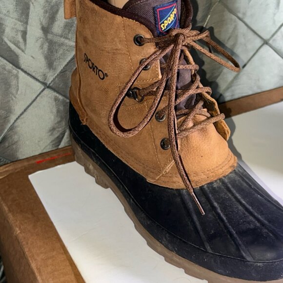 Women's Original Sporto Navy/ Leather Thermolite Insulated Duck Boots Sz 11 GS5 - Picture 3 of 8